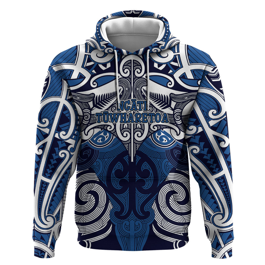 Personalised Maori Ngati Tuwharetoa Hoodie Silver Fern Kowhaiwhai Art LT01 Pullover Hoodie Blue - Polynesian Pride