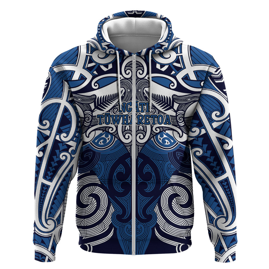 Personalised Maori Ngati Tuwharetoa Hoodie Silver Fern Kowhaiwhai Art LT01 Zip Hoodie Blue - Polynesian Pride