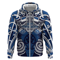 Personalised Maori Ngati Tuwharetoa Hoodie Silver Fern Kowhaiwhai Art LT01 Zip Hoodie Blue - Polynesian Pride