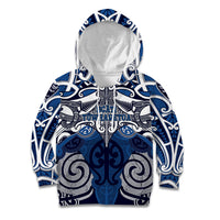 Personalised Maori Ngati Tuwharetoa Kid Hoodie Silver Fern Kowhaiwhai Art LT01 Hoodie Blue - Polynesian Pride