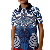 Personalised Maori Ngati Tuwharetoa Kid Polo Shirt Silver Fern Kowhaiwhai Art LT01 Kid Blue - Polynesian Pride