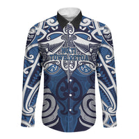 Personalised Maori Ngati Tuwharetoa Long Sleeve Button Shirt Silver Fern Kowhaiwhai Art LT01 Unisex Blue - Polynesian Pride
