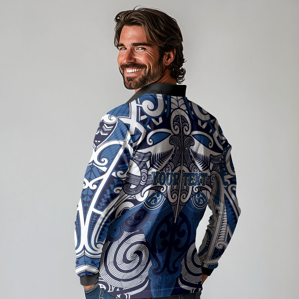 Personalised Maori Ngati Tuwharetoa Long Sleeve Polo Shirt Silver Fern Kowhaiwhai Art LT01 - Polynesian Pride