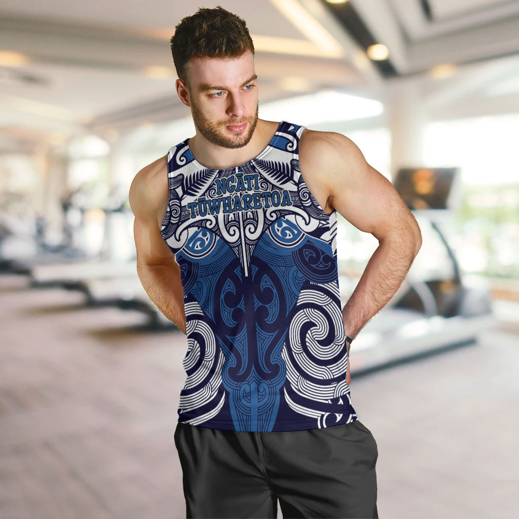 Personalised Maori Ngati Tuwharetoa Men Tank Top Silver Fern Kowhaiwhai Art LT01 Blue - Polynesian Pride