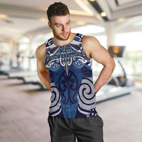 Personalised Maori Ngati Tuwharetoa Men Tank Top Silver Fern Kowhaiwhai Art LT01 Blue - Polynesian Pride