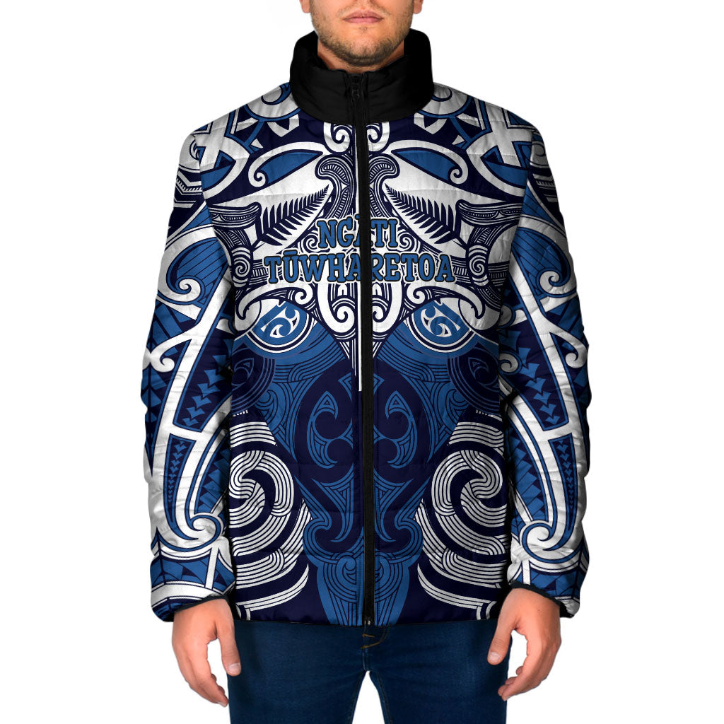 Personalised Maori Ngati Tuwharetoa Padded Jacket Silver Fern Kowhaiwhai Art LT01 Men Blue - Polynesian Pride