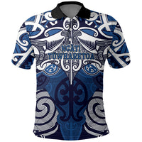 Personalised Maori Ngati Tuwharetoa Polo Shirt Silver Fern Kowhaiwhai Art LT01 Blue - Polynesian Pride