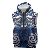 Personalised Maori Ngati Tuwharetoa Sleeveless Zip Hoodie Silver Fern Kowhaiwhai Art LT01 Blue - Polynesian Pride