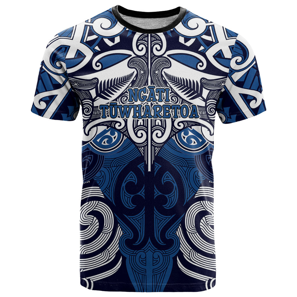 Personalised Maori Ngati Tuwharetoa T Shirt Silver Fern Kowhaiwhai Art LT01 Blue - Polynesian Pride