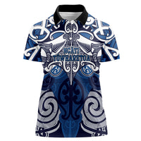 Personalised Maori Ngati Tuwharetoa Women Polo Shirt Silver Fern Kowhaiwhai Art LT01 Female Blue - Polynesian Pride