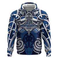 Personalised Maori Ngati Tuwharetoa Zip Hoodie Silver Fern Kowhaiwhai Art LT01 Pullover Hoodie Blue - Polynesian Pride