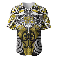 Personalised Maori Ngati Whatua Baseball Jersey Silver Fern Kowhaiwhai Art LT01 Yellow - Polynesian Pride
