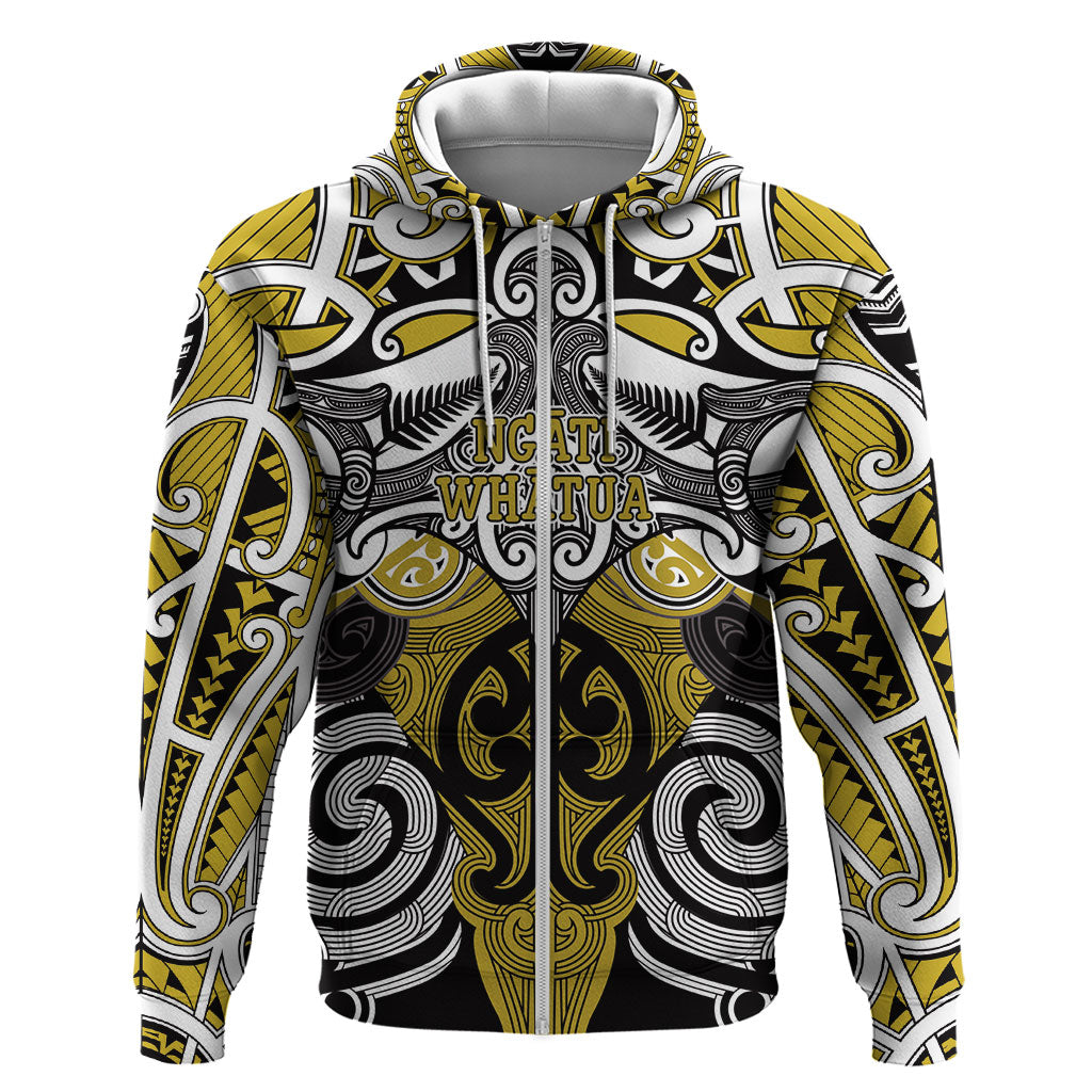 Personalised Maori Ngati Whatua Hoodie Silver Fern Kowhaiwhai Art LT01 Zip Hoodie Yellow - Polynesian Pride