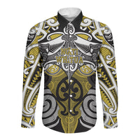 Personalised Maori Ngati Whatua Long Sleeve Button Shirt Silver Fern Kowhaiwhai Art LT01 Unisex Yellow - Polynesian Pride
