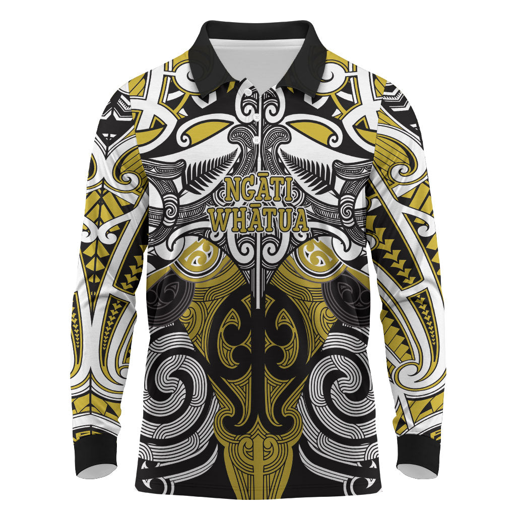 Personalised Maori Ngati Whatua Long Sleeve Polo Shirt Silver Fern Kowhaiwhai Art LT01 Yellow - Polynesian Pride