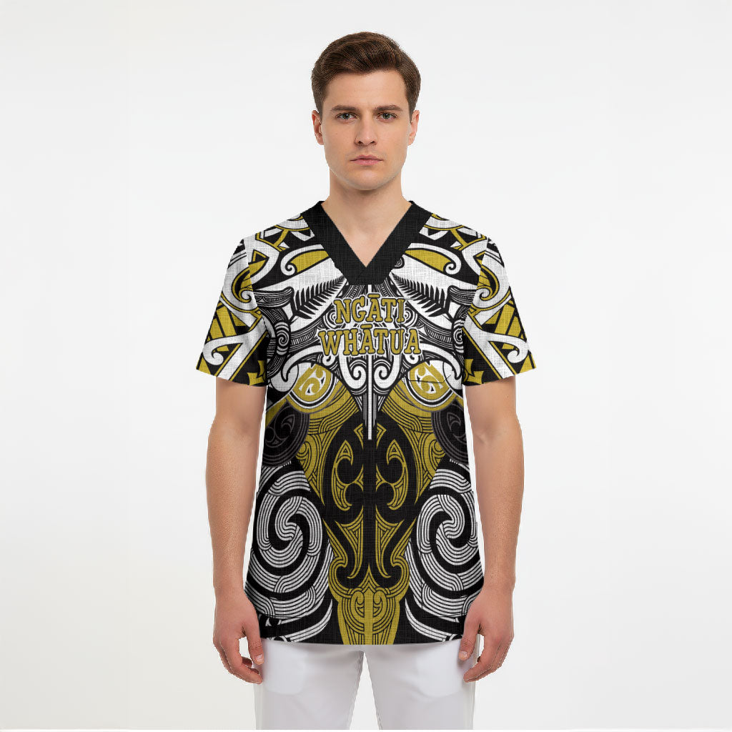 Personalised Maori Ngati Whatua Scrub Top Silver Fern Kowhaiwhai Art LT01 - Polynesian Pride