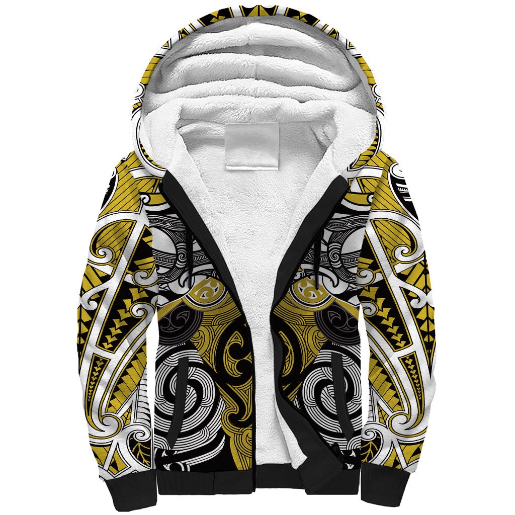 Personalised Maori Ngati Whatua Sherpa Hoodie Silver Fern Kowhaiwhai Art LT01 Unisex Yellow - Polynesian Pride