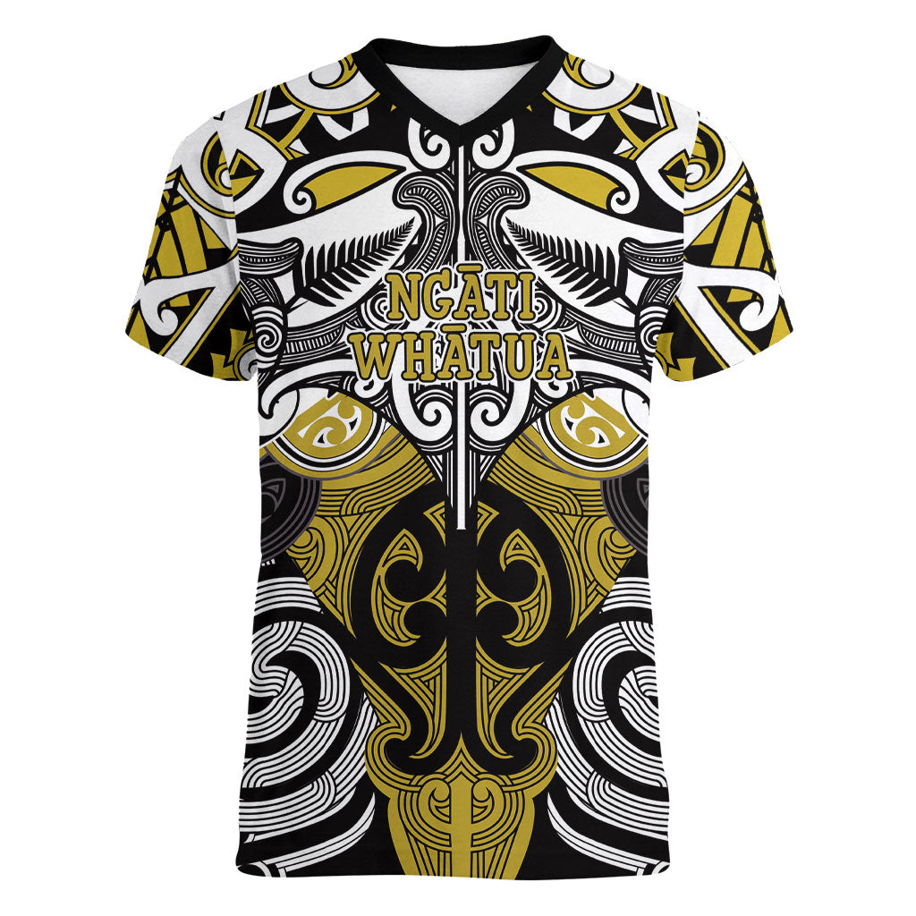 Personalised Maori Ngati Whatua Women V-Neck T-Shirt Silver Fern Kowhaiwhai Art LT01 Female Yellow - Polynesian Pride