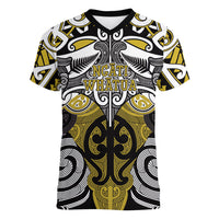 Personalised Maori Ngati Whatua Women V-Neck T-Shirt Silver Fern Kowhaiwhai Art LT01 Female Yellow - Polynesian Pride