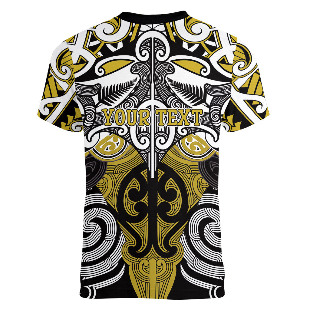 Personalised Maori Ngati Whatua Women V-Neck T-Shirt Silver Fern Kowhaiwhai Art LT01 - Polynesian Pride