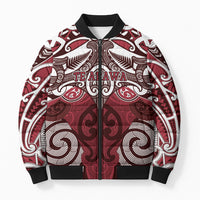 Personalised Maori Te Arawa Bomber Puffer Jacket Silver Fern Kowhaiwhai Art LT01 Unisex Red - Polynesian Pride