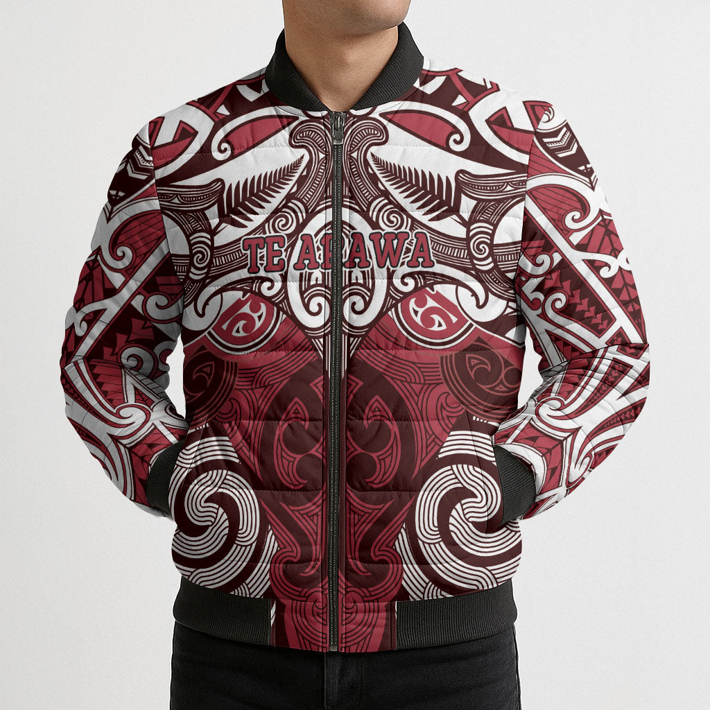 Personalised Maori Te Arawa Bomber Puffer Jacket Silver Fern Kowhaiwhai Art LT01 - Polynesian Pride