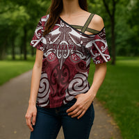 Personalised Maori Te Arawa Cross Shoulder Shirt Silver Fern Kowhaiwhai Art LT01 - Polynesian Pride