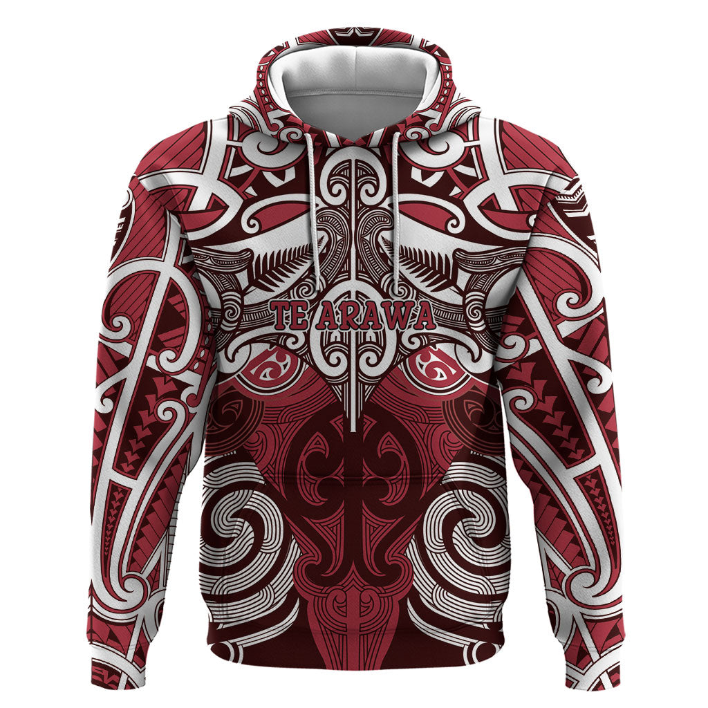 Personalised Maori Te Arawa Hoodie Silver Fern Kowhaiwhai Art LT01 Pullover Hoodie Red - Polynesian Pride