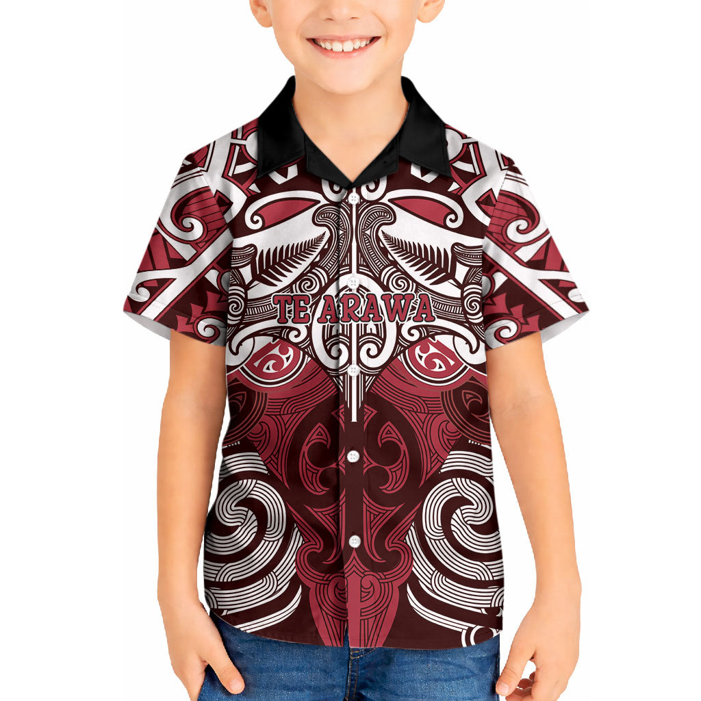 Personalised Maori Te Arawa Kid Hawaiian Shirt Silver Fern Kowhaiwhai Art LT01 Kid Red - Polynesian Pride