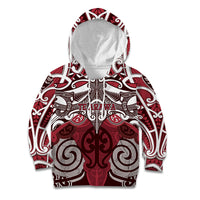 Personalised Maori Te Arawa Kid Hoodie Silver Fern Kowhaiwhai Art LT01 Hoodie Red - Polynesian Pride