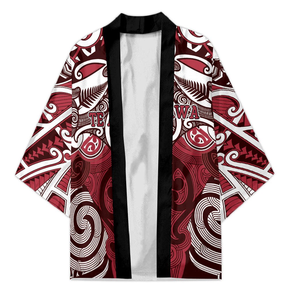 Personalised Maori Te Arawa Kimono Silver Fern Kowhaiwhai Art LT01 Unisex Red - Polynesian Pride
