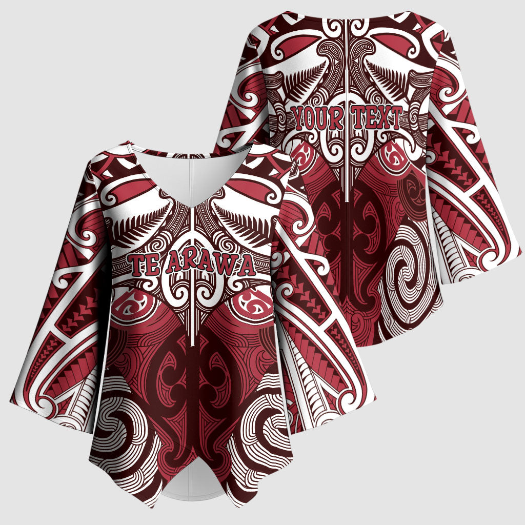Personalised Maori Te Arawa Kimono Sleeve Blouse Silver Fern Kowhaiwhai Art LT01 - Polynesian Pride