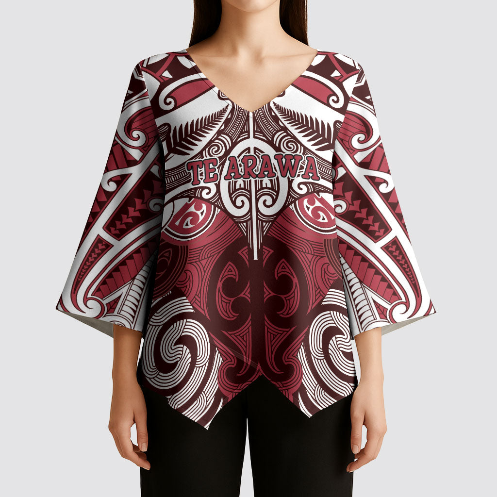 Personalised Maori Te Arawa Kimono Sleeve Blouse Silver Fern Kowhaiwhai Art LT01 - Polynesian Pride