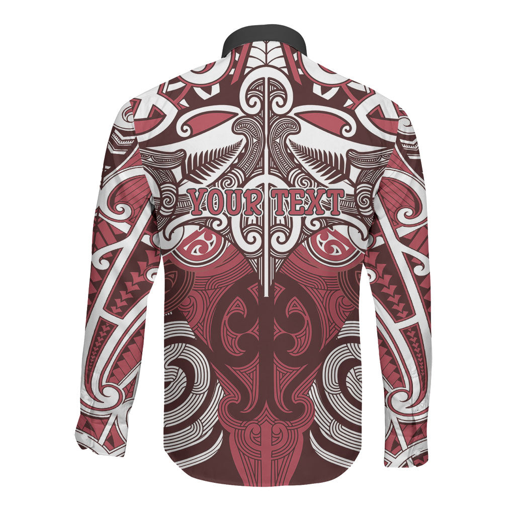 Personalised Maori Te Arawa Long Sleeve Button Shirt Silver Fern Kowhaiwhai Art LT01 - Polynesian Pride