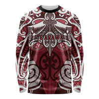Personalised Maori Te Arawa Long Sleeve Shirt Silver Fern Kowhaiwhai Art LT01 Unisex Red - Polynesian Pride