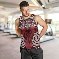 Personalised Maori Te Arawa Men Tank Top Silver Fern Kowhaiwhai Art LT01 Red - Polynesian Pride