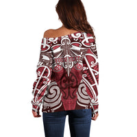 Personalised Maori Te Arawa Off Shoulder Sweater Silver Fern Kowhaiwhai Art LT01 - Polynesian Pride