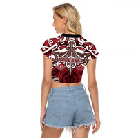 Personalised Maori Te Arawa Raglan Cropped T Shirt Silver Fern Kowhaiwhai Art LT01 - Polynesian Pride