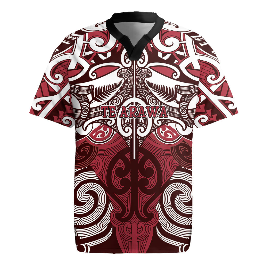 Personalised Maori Te Arawa Rugby Jersey Silver Fern Kowhaiwhai Art LT01 Red - Polynesian Pride