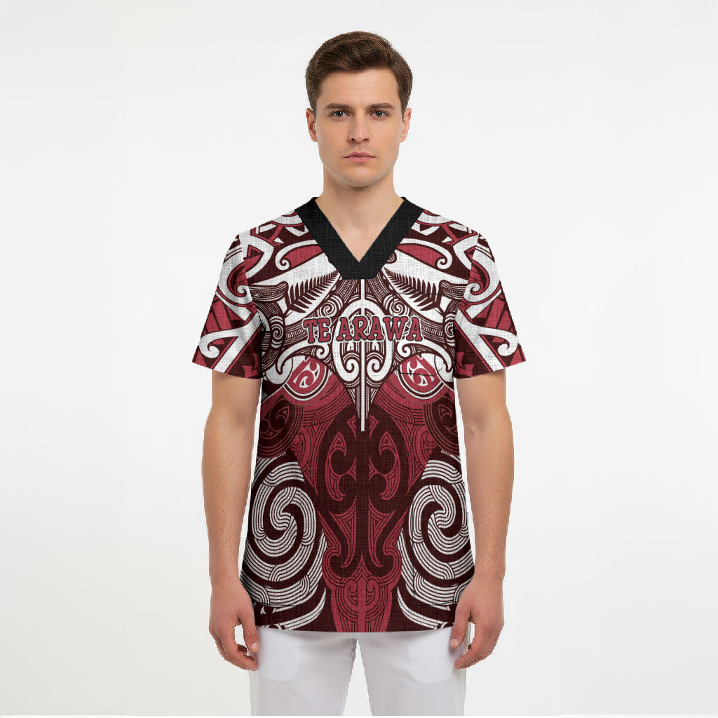 Personalised Maori Te Arawa Scrub Top Silver Fern Kowhaiwhai Art LT01 - Polynesian Pride