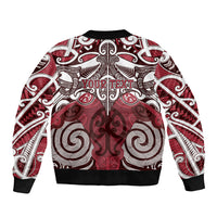 Personalised Maori Te Arawa Sleeve Zip Bomber Jacket Silver Fern Kowhaiwhai Art LT01 - Polynesian Pride