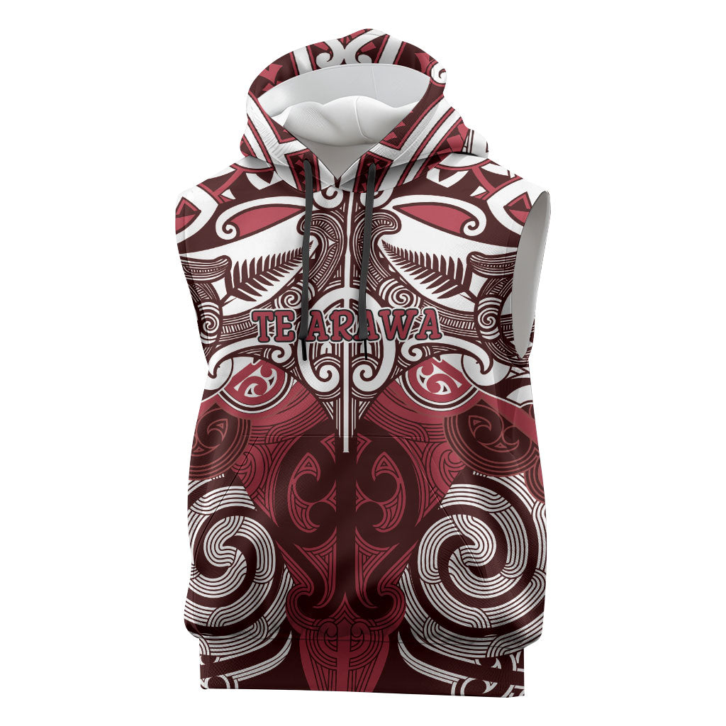 Personalised Maori Te Arawa Sleeveless Hoodie Silver Fern Kowhaiwhai Art LT01 Red - Polynesian Pride