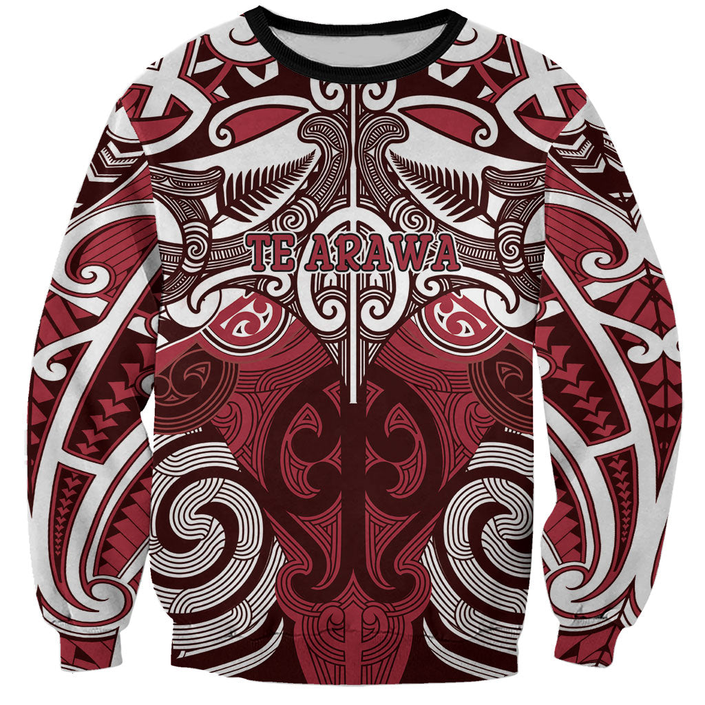 Personalised Maori Te Arawa Sweatshirt Silver Fern Kowhaiwhai Art LT01 Unisex Red - Polynesian Pride