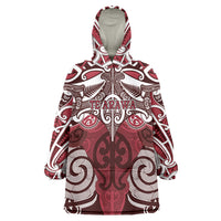 Personalised Maori Te Arawa Wearable Blanket Hoodie Silver Fern Kowhaiwhai Art LT01 One Size Red - Polynesian Pride