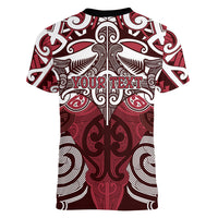 Personalised Maori Te Arawa Women V-Neck T-Shirt Silver Fern Kowhaiwhai Art LT01 - Polynesian Pride