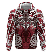 Personalised Maori Te Arawa Zip Hoodie Silver Fern Kowhaiwhai Art LT01 Pullover Hoodie Red - Polynesian Pride