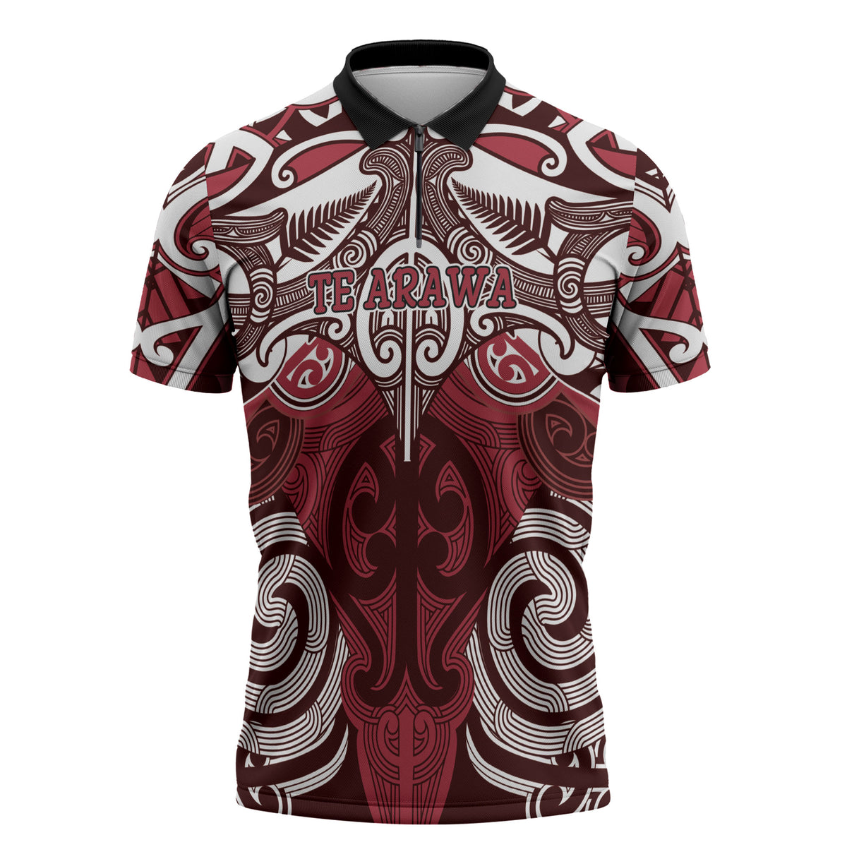 Personalised Maori Te Arawa Zipper Polo Shirt Silver Fern Kowhaiwhai Art LT01 Red - Polynesian Pride