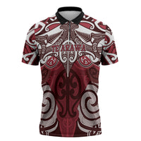 Personalised Maori Te Arawa Zipper Polo Shirt Silver Fern Kowhaiwhai Art LT01 Red - Polynesian Pride