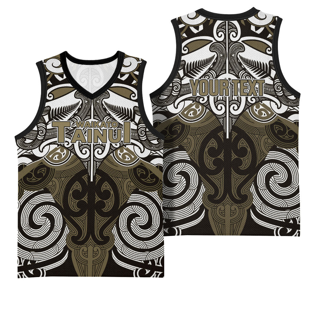 Personalised Maori Waikato Tainui Basketball Jersey Silver Fern Kowhaiwhai Art LT01 - Polynesian Pride