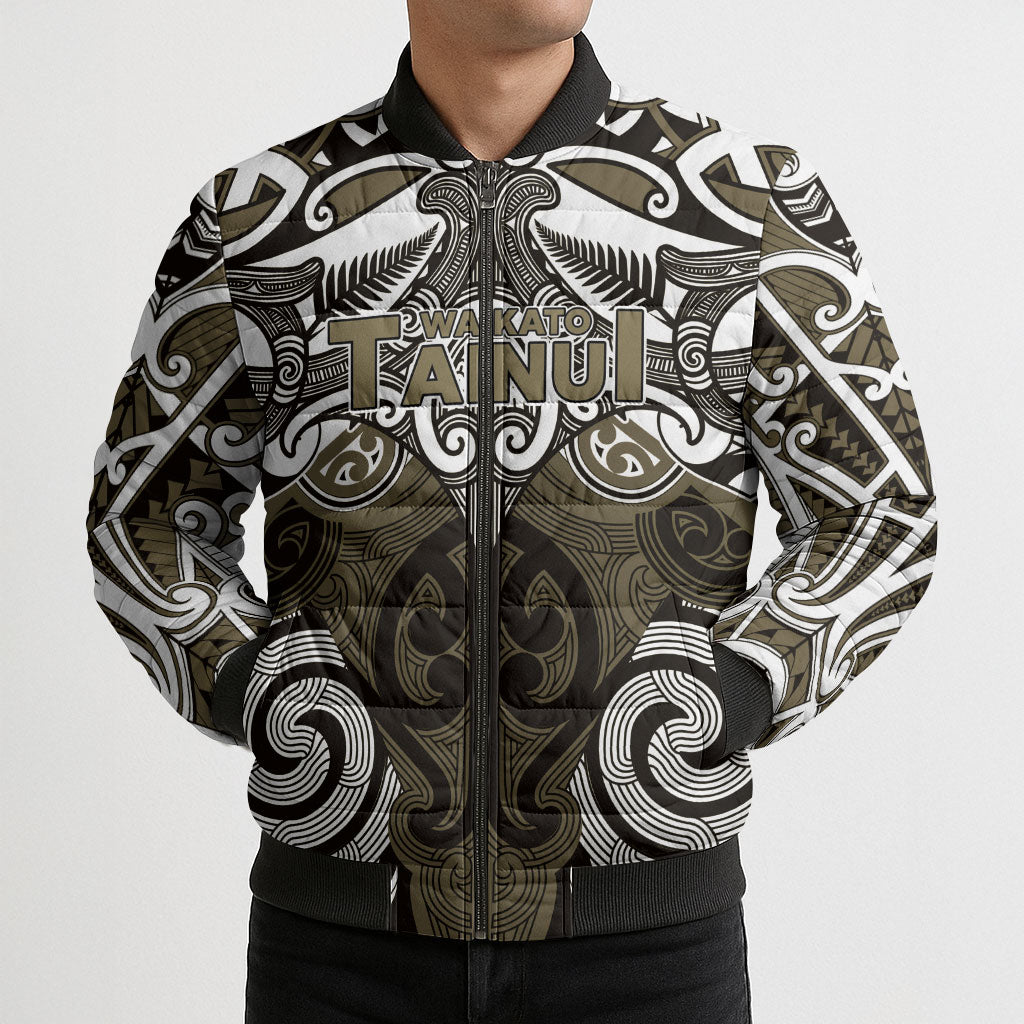 Personalised Maori Waikato Tainui Bomber Puffer Jacket Silver Fern Kowhaiwhai Art LT01 - Polynesian Pride
